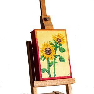 Original Acrylic Painting w/Easel "Sunflowers V" by Dawn M. Wayand Desk Art